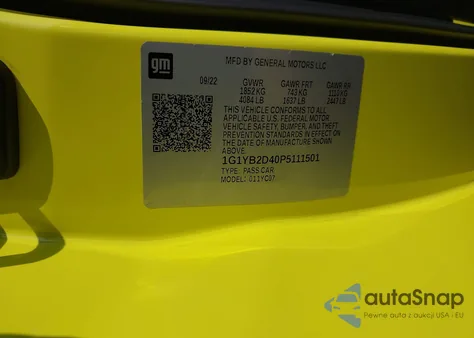 2023 Chevrolet Corvette Stingray Rwd 2Lt from USA, damaged, VIN 1G1YB2D40P5111501